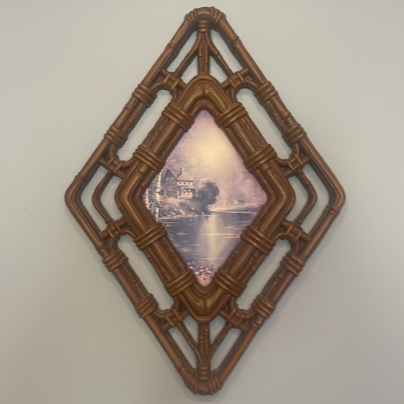 Vintage Bamboo Wall Art with Scenic Print - Picture 1 of 3